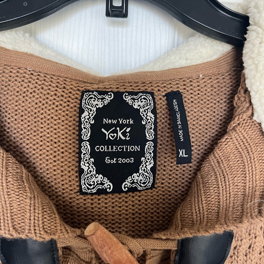 Yoki Tan Knit Toggle Vest with Teddy lined Hood - Picture 2 of 3